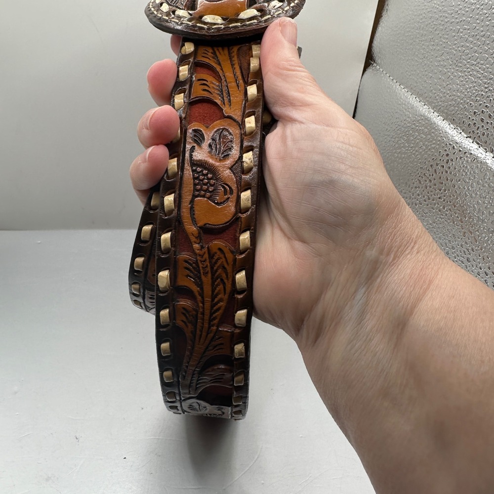 Vintage 1983 Gayle Summarell Hand Tooled Leather Belt Buckle Diana DGS Brown 34 - Picture 6 of 10